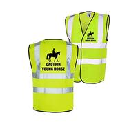 Caution Young Horse Training Equine Hi Viz Waistcoat Vest Equestrian Safety Vis (Yellow, Medium)