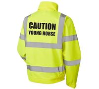 Caution Young Horse Yellow Hi Vis Bomber Jacket Reflective, Equestrain, Horse Riding, Conforms to EN20471 Class 3, High Visibility, By Brook Hi Vis, Large