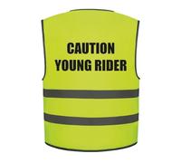 Caution Young Rider Kids Hi Vis Vest Children's High Visibility Reflective Safety Waistcoat Fancy Dress Horse Riding, Add child's name to the front, Personalised