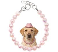 Cauvopaw Chunky Elegant Faux Pearl Necklace (20mm/0.75 Inch Big Beads), Adjustable Pet Faux Pearl Collar for Medium/Large Dogs Daily Wear & Party Jewelry Pink M