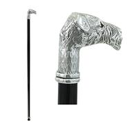 Cavagnini Walking Stick Made in Italy Fox Terrier Head in Elegant Wood Vintage Silver Colour for Men and Women Sturdy and Solid Orthopaedic Metal