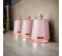 Tower T826131PNK Cavaletto Set of 3 Storage Canisters for Tea/Coffee/Sugar, Steel, Marshmallow Pink and Rose Gold, One Size