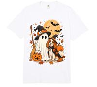 Cavalier Charles King Spaniel Ghost Dog Witch Hat Halloween Comfort Colors Adult Heavyweight T-Shirt
