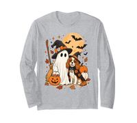 Cavalier Charles King Spaniel Ghost Dog Witch Hat Halloween Long Sleeve T-Shirt