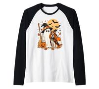 Cavalier Charles King Spaniel Ghost Dog Witch Hat Halloween Raglan Baseball Tee