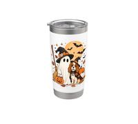 Cavalier Charles King Spaniel Ghost Dog Witch Hat Halloween Stainless Steel Insulated Tumbler