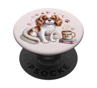Cavalier Charles Spaniel Dog Moms Books and Coffee PopSockets Adhesive PopGrip