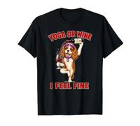 Cavalier Dog Yoga or Wine I Feel Fine - DIGOR Funny Value Graphic T-Shirt, Men, Black, S