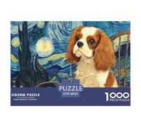 Cavalier King Charles Spaniel 1000 Piece Jigsaw Puzzle Paper for Adults Starry Night Art Style Relaxing Focus Home Decor 38x26cm/1000pcs
