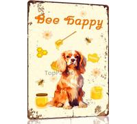 Cavalier-King-Charles Spaniel 8x12 Inch Retro Metal Tin Sign Vintage Tin Sign Bee Happy Country Farm Kitchen Wall Home Decor Art Tin Signs for Dog Lover Home Decor Farm Docor