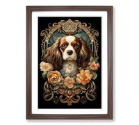 Cavalier King Charles Spaniel Art Deco Framed Print | A2 Walnut Framed Wall Art | Ready to Hang | Art Deco Animal Picture | Living Room Bedroom Lounge Office