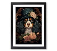 Cavalier King Charles Spaniel Art Deco No.3 Framed Wall Art Print, Ready to Hang Picture for Living Room Bedroom Home Office, Black A2 (48 x 66 cm)