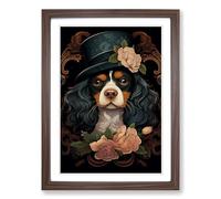 Cavalier King Charles Spaniel Art Deco No.3 Framed Wall Art Print, Ready to Hang Picture for Living Room Bedroom Home Office, Walnut A2 (48 x 66 cm)