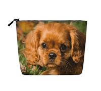 Cavalier King Charles Spaniel Brown Curly Dogs, Cosmetic Bag Imitation Linen Makeup Bag Portable Travel Toiletry Bag