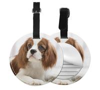Cavalier King Charles Spaniel Brown Spaniel,Luggage Tags Pu Leather Name Tag Travel Suitcase Identifier ID Tags Durable Baggage Label 2 pcs