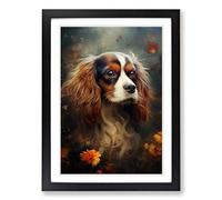 Cavalier King Charles Spaniel Digital Framed Print | A2 Black Framed Wall Art | Ready to Hang | Modern Animal Picture | Living Room Bedroom Lounge Office