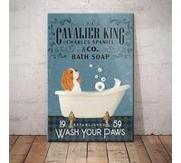 Cavalier King Charles Spaniel Dog Bath Soap Co Sign Vintage Metal Sign Tin Sign Street Garage Cafe Bar Farm Wall Bathroom Decor 20x30cm