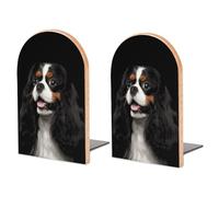 Cavalier King Charles Spaniel Dog Book Ends Heavy Duty Wood Bookends for Shelves Decorative Non-Slip Sturdy Book Stand for Office Home Kitchen Library