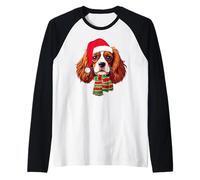 Cavalier King Charles Spaniel Dog Christmas Santa Hat Xmas Raglan Baseball Tee