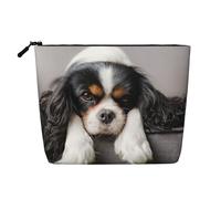 Cavalier King Charles Spaniel Dog, Cosmetic Bag Imitation Linen Makeup Bag Portable Travel Toiletry Bag