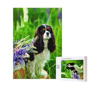 Cavalier King Charles Spaniel Dog Lupin Flowers,300 Pieces Wooden Jigsaw Family Game Jigsaw Puzzles for Adults Teens