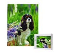 Cavalier King Charles Spaniel Dog Lupin Flowers,500 Pieces Wooden Jigsaw Family Game Jigsaw Puzzles for Adults Teens
