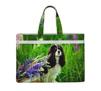 Cavalier King Charles Spaniel Dog Lupin Flowers,Canvas Document Bag Zipper File Tote Bag Handbag Briefcase for School Office