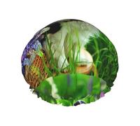Cavalier King Charles Spaniel Dog Lupin Flowers,Shower Cap Nightcap Double Layer Waterproof Elastic Bath Cap Reusable Hair Cap