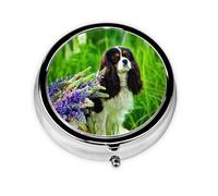 Cavalier King Charles Spaniel Dog Lupin FlowersMeta Pill Box 3 Compartment Medicine Case,Portable Organizer