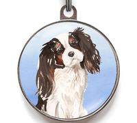 Cavalier King Charles Spaniel Dog Tag - Add Text to Back - 4 Colour Options - Personalised Pet ID Tag - Waterproof Metal Name Tag for Dogs - Tri Colour King Charles Gift Idea