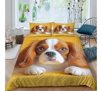 Cavalier King Charles Spaniel Double Duvet Cover Sets Soft Microfiber Farm Dog Bedding Set 3D Printed Quilt Cover 200 x 200 cm with Zipper Closure and 2 Pillowcases aa_1204