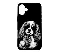 Cavalier King Charles Spaniel Drinking Iced Coffee Funny Dog Case for iPhone 16 Plus