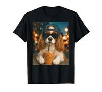 Cavalier King Charles Spaniel Drinking Iced Coffee Funny Value Graphic T-Shirt, Men, Black, S