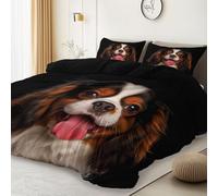 Cavalier King Charles Spaniel Duvet Cover Set Single Size For Kids Teens Adult Reversible Printed Bedding 135 × 200 cm Premium Brushed Microfiber With zipper Duvet Covers with Pillowcases Black