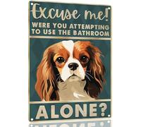 Cavalier-King-Charles Spaniel Excuae Me Were You Attempting To Use The Bathroom Alone - Dog Metal Poster Dog Lover Gift Art Funny Dogs Wall Art Decoration Retro Metal Tin 12x16 Inch