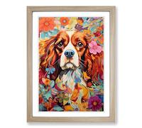 Cavalier King Charles Spaniel Expressionism Framed Wall Art Print, Ready to Hang Picture for Living Room Bedroom Home Office, Oak A2 (48 x 66 cm)