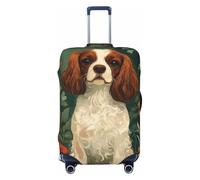 Cavalier King Charles Spaniel Floral Portrait Luggage Cover Protector Suit Case Cover Elastic Washable Anti-Scratch for 18-32 Inch S (18-21")