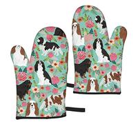 Cavalier King Charles Spaniel Florals Sweet Flowers Vintage Spring Floral Mint Oven Gloves,Heat Resistant Baking Mitts Non-Slip Kitchen Oven Mitts 1 Pair