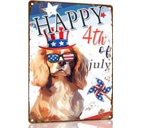 Cavalier-King-Charles Spaniel Funny Sign Happy 4th of July 8x12 Inch Metal Sign Patriotic Tin Sign Independence Day Decor For Dog Lover President's Day Home Decor