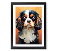 Cavalier King Charles Spaniel Geometric Framed Print | A2 Black Framed Wall Art | Ready to Hang | Modern Animal Picture | Living Room Bedroom Lounge Office