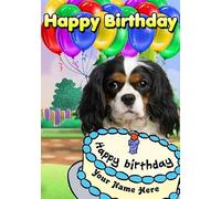 Cavalier King Charles Spaniel Happy Birthday Personalised Card A5 cake card PID4