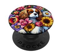 Cavalier King Charles Spaniel Hiding in Spring Flowers PopSockets Adhesive PopGrip