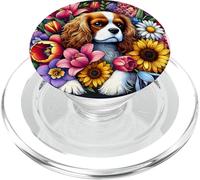 Cavalier King Charles Spaniel Hiding in Spring Flowers PopSockets PopGrip for MagSafe