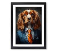 Cavalier King Charles Spaniel in a Suit Painting Framed Print | A2 Black Framed Wall Art | Ready to Hang | Modern Animal Picture | Living Room Bedroom Lounge Office