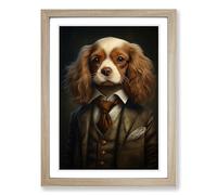 Cavalier King Charles Spaniel in a Suit Painting No.2 Framed Print | A2 Oak Framed Wall Art | Ready to Hang | Modern Animal Picture | Living Room Bedroom Lounge Office