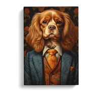 Cavalier King Charles Spaniel in a Suit Painting No.3 Canvas Print | Gallery Wrapped 30mm Frame Wall Art | 30x20 inches | Ready to Hang | Modern People Picture | Living Room Bedroom Lounge Office