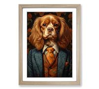 Cavalier King Charles Spaniel in a Suit Painting No.3 Framed Print | A2 Oak Framed Wall Art | Ready to Hang | Modern Animal Picture | Living Room Bedroom Lounge Office