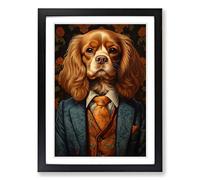 Cavalier King Charles Spaniel in a Suit Painting No.3 Framed Wall Art Print, Ready to Hang Picture for Living Room Bedroom Home Office, Black A2 (48 x 66 cm)