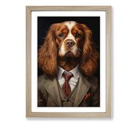Cavalier King Charles Spaniel in a Suit Painting No.4 Framed Print | A2 Oak Framed Wall Art | Ready to Hang | Modern Animal Picture | Living Room Bedroom Lounge Office