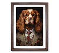 Cavalier King Charles Spaniel in a Suit Painting No.4 Framed Wall Art Print, Ready to Hang Picture for Living Room Bedroom Home Office, Walnut A2 (48 x 66 cm)